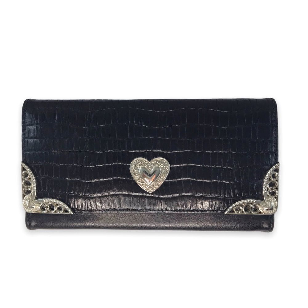 ‎Faux leather wallet with silver embellishments